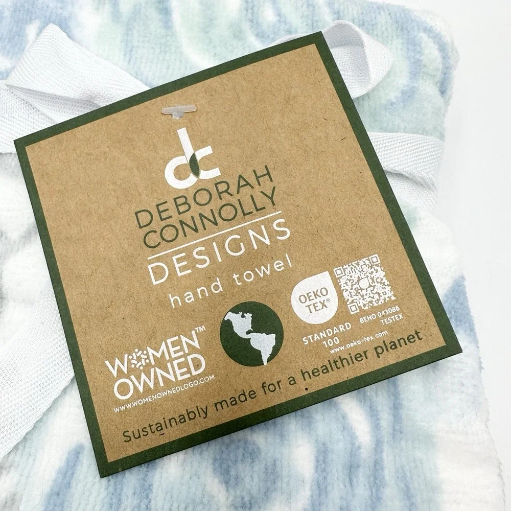 NWT Deborah Connolly Blue Green Grey Floral Flowers Rose Hand Towels